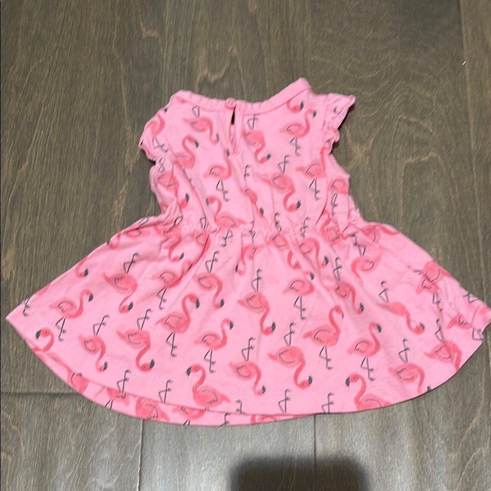 2 Carters NB Baby Dresses Yellow Floral and Pink Flamingo Baby Outfits - Picture 9 of 12